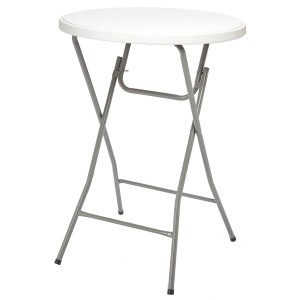 Fehér Westside összecsukható állóasztal acélból, Ø 80 cm, ideális kerti partikhoz.