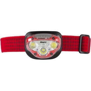 Energizer Vision HD fejlámpa piros fejpánttal és három LED-del. Elemekkel együtt.