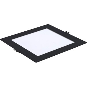 Négyzet alakú LED-es beépíthető lámpa fekete kerettel.
