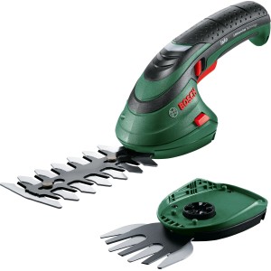 Bosch Isio akkus fű- és cserjévágó készlet fű- és cserjevágó késekkel.