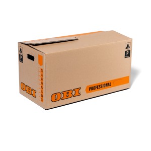 OBI Professional költöztető doboz, 80 l, fogantyúkkal és feliratozási mezőkkel.