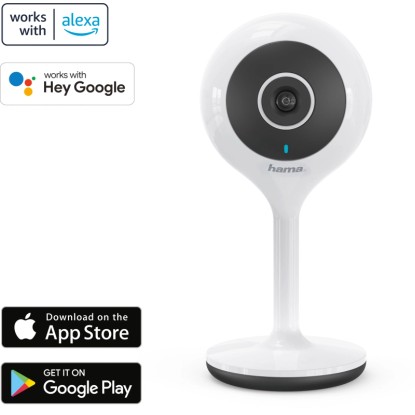 Fehér Hama Smart WiFi 1080p WLAN kamera Alexa és Google Assistant támogatással.
