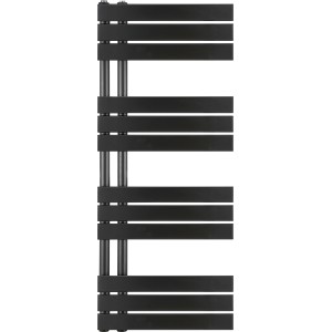 Fekete elektromos fürdőszobai radiátor Limburg, 120x50 cm, vízszintes fűtőrudakkal.