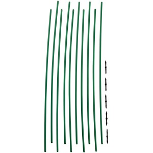Tíz darab 50 cm-es zöld növénykaró az egyenes növekedés támogatásához.
