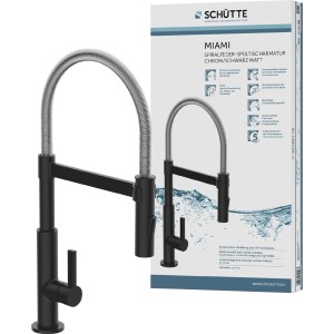 Schütte Miami konyhai csaptelep, króm-matt fekete spirálrugóval és szórófejjel.