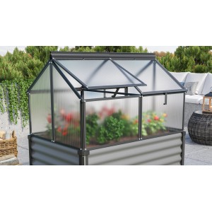 Vitavia Gaia Jumbo üvegház, fekete keret, polikarbonát lemezek, állítható ablakok.