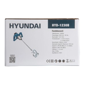 Hyundai HYD-1230B festékkeverő csomagolása műszaki adatokkal.