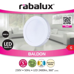 Fehér LED beépíthető lámpa Baldon a Rabaluxtól, kerek forma. Ideális mennyezeti lámpaként.