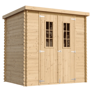 Bézs-barna Timbela fa kerti ház M311C (2,22 m²) dupla ajtóval és ablakkal.