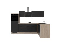 Flex-Well Exclusiv Capri sarokkonyha 280 x 170 cm matt fekete - Endgrain tölgy