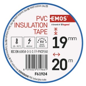 EMOS szigetelőszalag, 19mm x 20m, PVC, elektromos szigeteléshez.