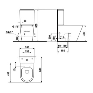 Sapho PACO RIMLESS monoblokkos WC alsó/hátsó kifolyású duálgombos