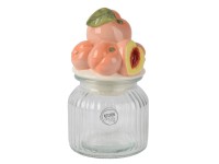 Üvegedény porcelán fedővel barackmintás 11 cm átmérő x 19 cm