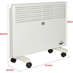 El Fuego mobil konvektoros fűtőtest, 1500 W, fehér, kerekekkel és termosztáttal.
