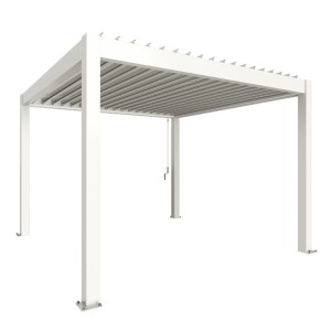 Fehér Biohort Pergola 3,5x3,5 m: Modern, lamellás teraszfedés.