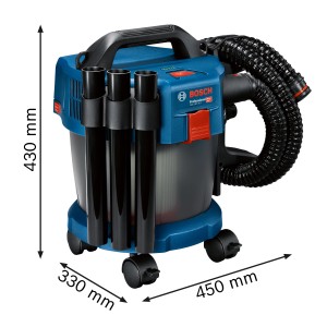 Bosch Professional GAS 18V-10 L akkus ipari porszívó tömlővel és tartozékokkal.