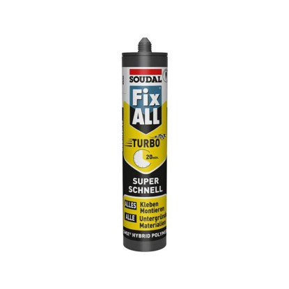 Soudal Fix All Turbo, fehér, 430g-os patron, hibrid ragasztó szereléshez és javításhoz.