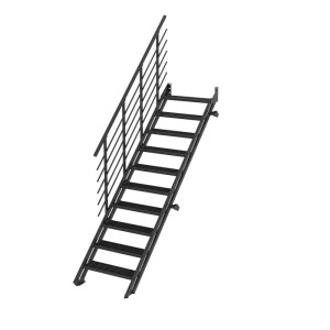 Minka Flex Grid kültéri lépcső, fekete, 10 csúszásmentes rácsos fokkal, korláttal. Teraszra, bejáratra.