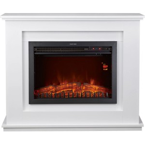 Fehér-fekete Moorhampton Fire elektromos kandalló valósághű fa lánghatással és LED kijelzővel. Modern fűtőtest 2000 W.
