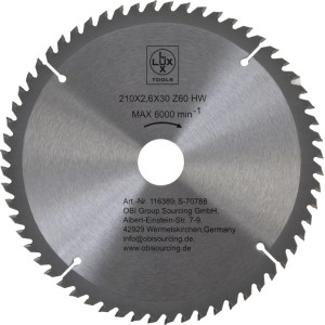 LUX-TOOLS HM körfűrészlap, 210 mm átmérő, 60 fog a pontos favágásokhoz.