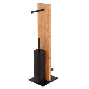 WENKO Lesina Bamboo WC szett: Szabadon álló WC kefe és papír tartó acélból és bambuszból.