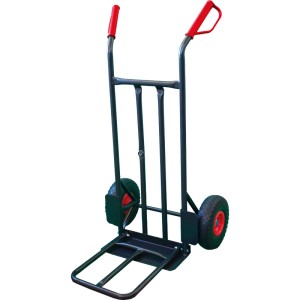 Fekete Pro-Bau-Tec molnárkocsi PU kerékkel, 200 kg teherbírással.