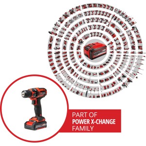Einhell TC-CD 18/35 Li akkus fúró-csavarozó akkumulátorral, a Power X-Change család tagja.