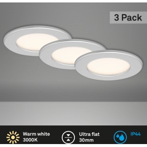 Brilo LED süllyesztett lámpa Thin 3-as szett, króm-matt, meleg fehér. Süllyesztett spotlámpa fürdőszobába és nappaliba.