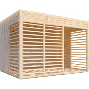 Bertilo Pavilon Garden Lounge 2 Natúr, 234x337cm, FSC® tanúsítvánnyal rendelkező fából. Modern fa pavilon lécekkel.