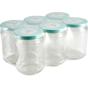 6 darabos, 390 ml-es befőttesüveg készlet mentaszínű csavaros tetővel, lekvárokhoz stb.