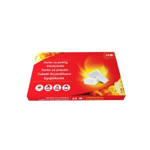Gyújtókockák piros, lángmintás csomagolásban, 48 darab.