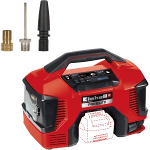 Einhell Pressito hibrid kompresszor adapterekkel gumiabroncsok és labdák felfújásához.