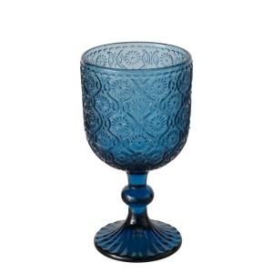 Kék Boltze Molea borospohár dombornyomott mintával, 330 ml. Elegáns borospohár.
