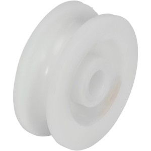 Fehér műanyag kötélgörgő, 40 mm, 9 mm átmérőjű kötelekhez.