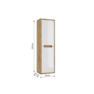 NOBU Magas szekrény kb. 40 x 139 x 29 cm 2 ajtóval arany tölgy/fehér magasfényű