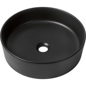 Kerek baliv ráültethető mosdó WBA-390.11 matt fekete porcelánból, Ø 40 cm. Elegáns design a fürdőszobába.