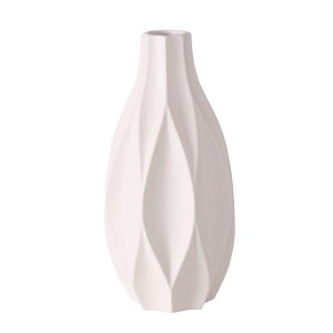 Fehér Boltze Home Avantika váza, Ø 16 cm, 30 cm magas, kőedény geometrikus mintával.