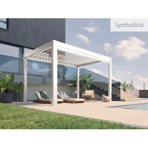 Biohort Pergola 3x3 m fehér-ezüst színben, modern teraszfedés állítható lamellákkal.