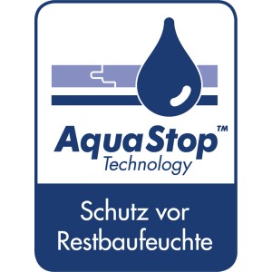 AquaStop logó a Selitflex hangszigeteléshez a maradék nedvesség elleni védelemhez.