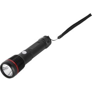 Fekete Akku-Line LED-es botlámpa csuklópánttal és USB töltőkábellel.