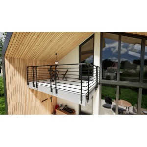 Antracit Minka Orion Side korlátrendszer (1,5 m) egy modern ház erkélyén.