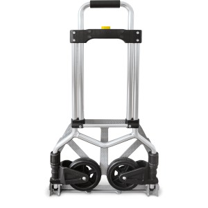 Összecsukott szállító- és molnárkocsi (max. 70 kg) teleszkópos vázzal és kerekekkel.