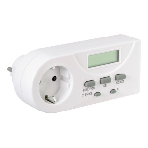 Fehér OBI energiafogyasztás mérő a fogyasztás mérésére.
