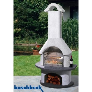 Buschbeck Verona fehér-antracit kerti grill kandalló, rostéllyal és fatárolóval.