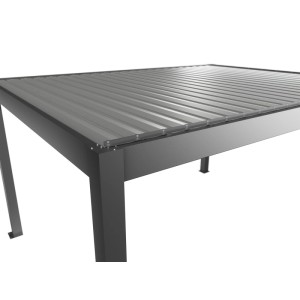 Biohort Pergola 4,5x3,5 m kvarc-ezüst színben, a lamellák és a vázszerkezet részlete.