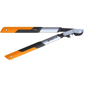 Fiskars PowerGearX LX92-S áttételes ágvágó narancs-fekete nyéllel és ezüst karokkal.