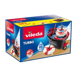 Vileda Turbo Easy Wring & Clean felmosó teljes készlet dobozban, vödörrel, felmosóval és nyéllel.