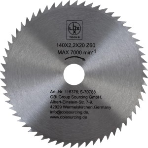 LUX-TOOLS körfűrészlap, 140 mm átmérő, 60 fog a finom vágásokhoz.
