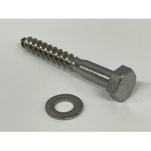 Rozsdamentes acél hatlapfejű csavar 10x80 mm alátéttel lépcsőkhöz és korlátokhoz.