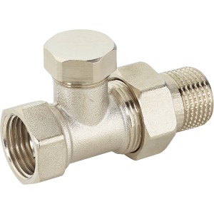 Nikkelezett sárgaréz visszatérő csatlakozó, 18,6 mm x 21 mm fűtési szereléshez.